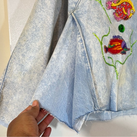 Vtg Torpedo International Aquatic Fish Design Denim Jacket - Picture 2 of 16